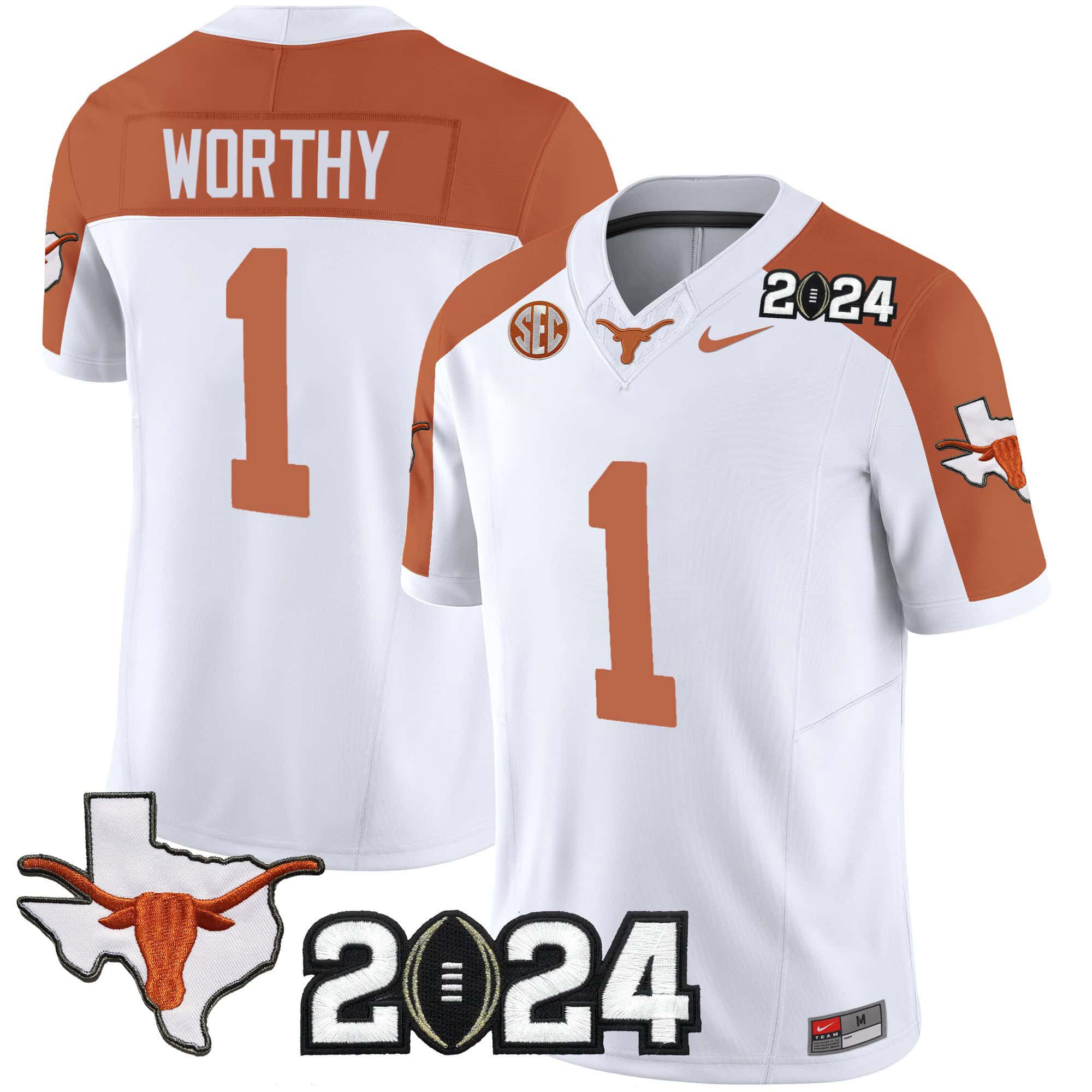 Men Texas Longhorns #1 Worthy White 2024 Nike Vapor Limited NCAA Jersey style 1->indianapolis colts->NFL Jersey
